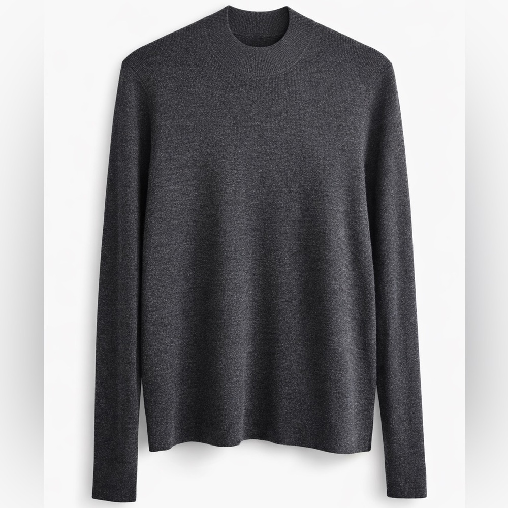 Eileen Fisher Wool Blend Mock Neck Sweater Gray Long Sleeve Minimalist
